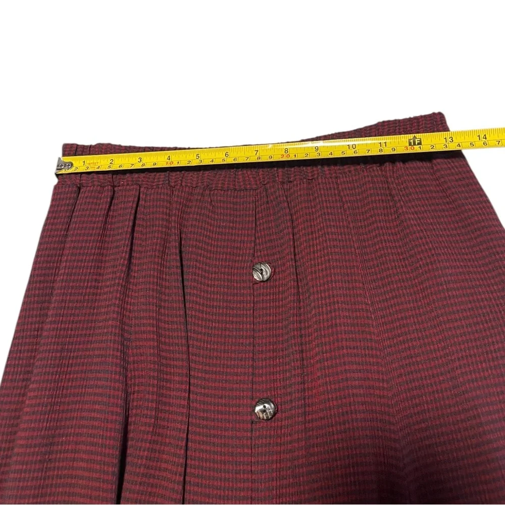 Vtg Cynthia Maxx Red Gingham Plaid Button Front Maxi Skirt Medium Academia USA